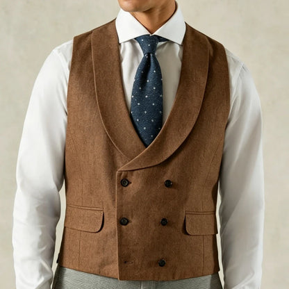 Men's Formal Vest Double-Breasted Lapel Waistcoat Pink Solid for Wedding & Business