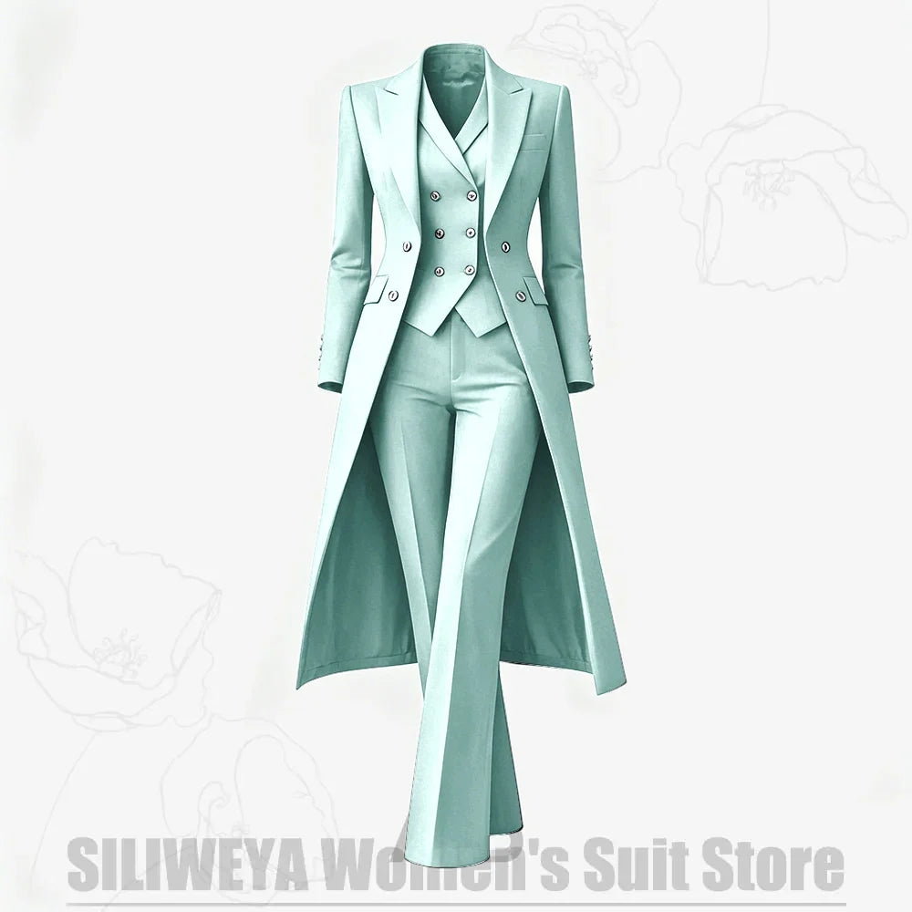 Women's Suit 3 Piece Double Breasted Long Coat Vest Pants Elegant Formal Business Wear Luxury Wedding Party Prom Outfit 2026