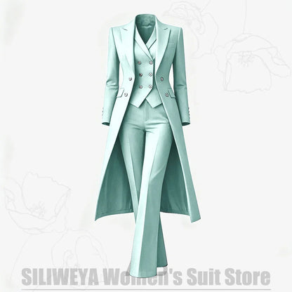 Women's Suit 3 Piece Double Breasted Long Coat Vest Pants Elegant Formal Business Wear Luxury Wedding Party Prom Outfit 2026