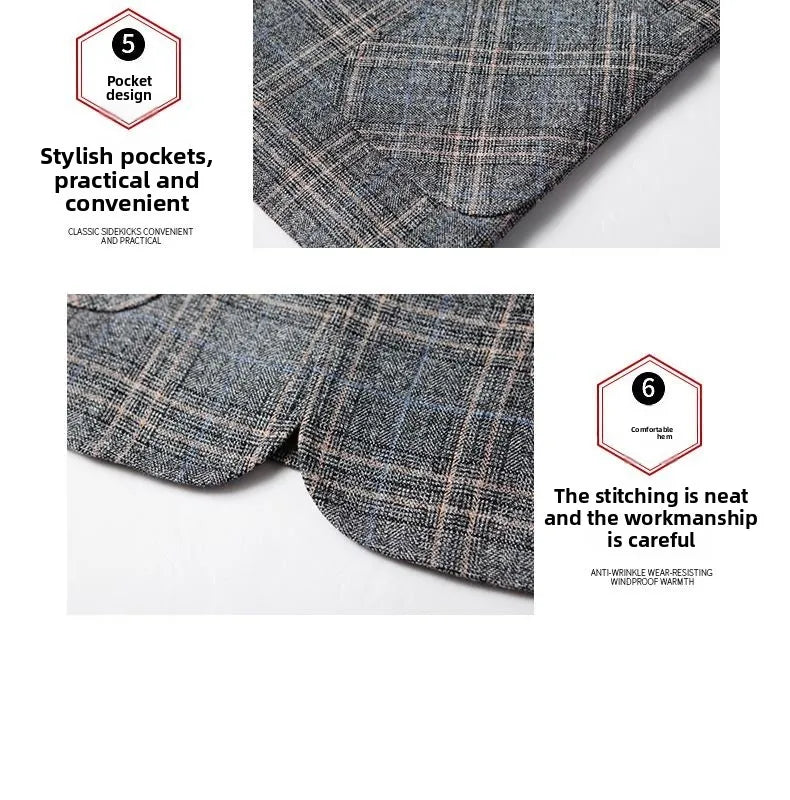Blazer Men's Fashionable High-end Business-oriented Outdoor Gentleman's Trendy Checked Casual Wear for Hosting Weddings Blazer