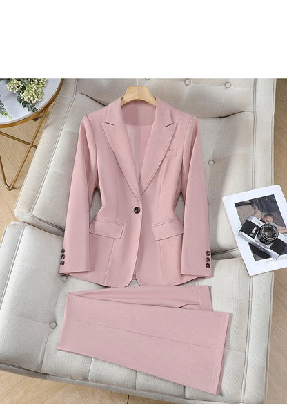 Korean Style Fashion Blazer Trousers Suit Women 2026 Autumn Long Sleeve Jacket and Pants 2 Piece Matching Set Outfit Pink