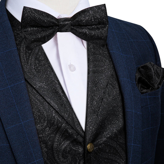 Men's Paisley Suit Vest Set with Tie, Pocket Square & Cufflinks for Wedding & Formal Events