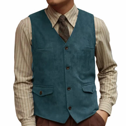 Men Vest Single Button Velvet Waistcoat for Wedding Banquet and Business Formal