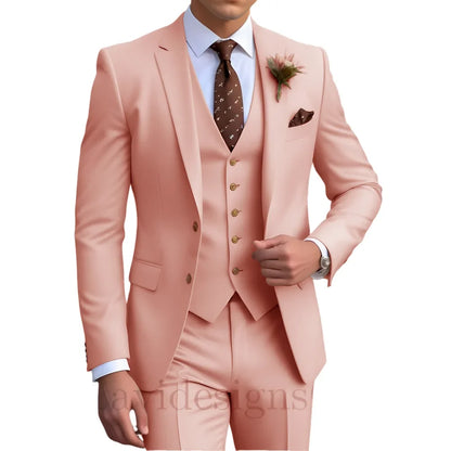 Elegant Men's Wedding Tuxedo Slim Blazer Pants Vest 3 piece Suit XS-5XL Custom Youth Suit 2025 New Style Suits