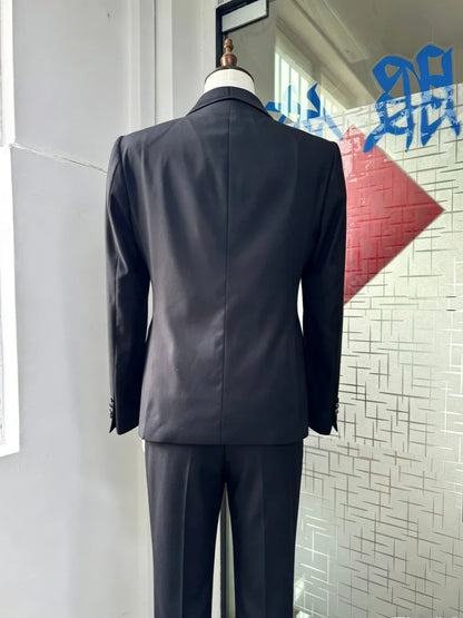 Handsome Premium Beaded Man Suits 3 Pieces Banquet Party Wear Black Shawl Lapel  Men's Suit Set For Wedding Birhday Prom S-3XL
