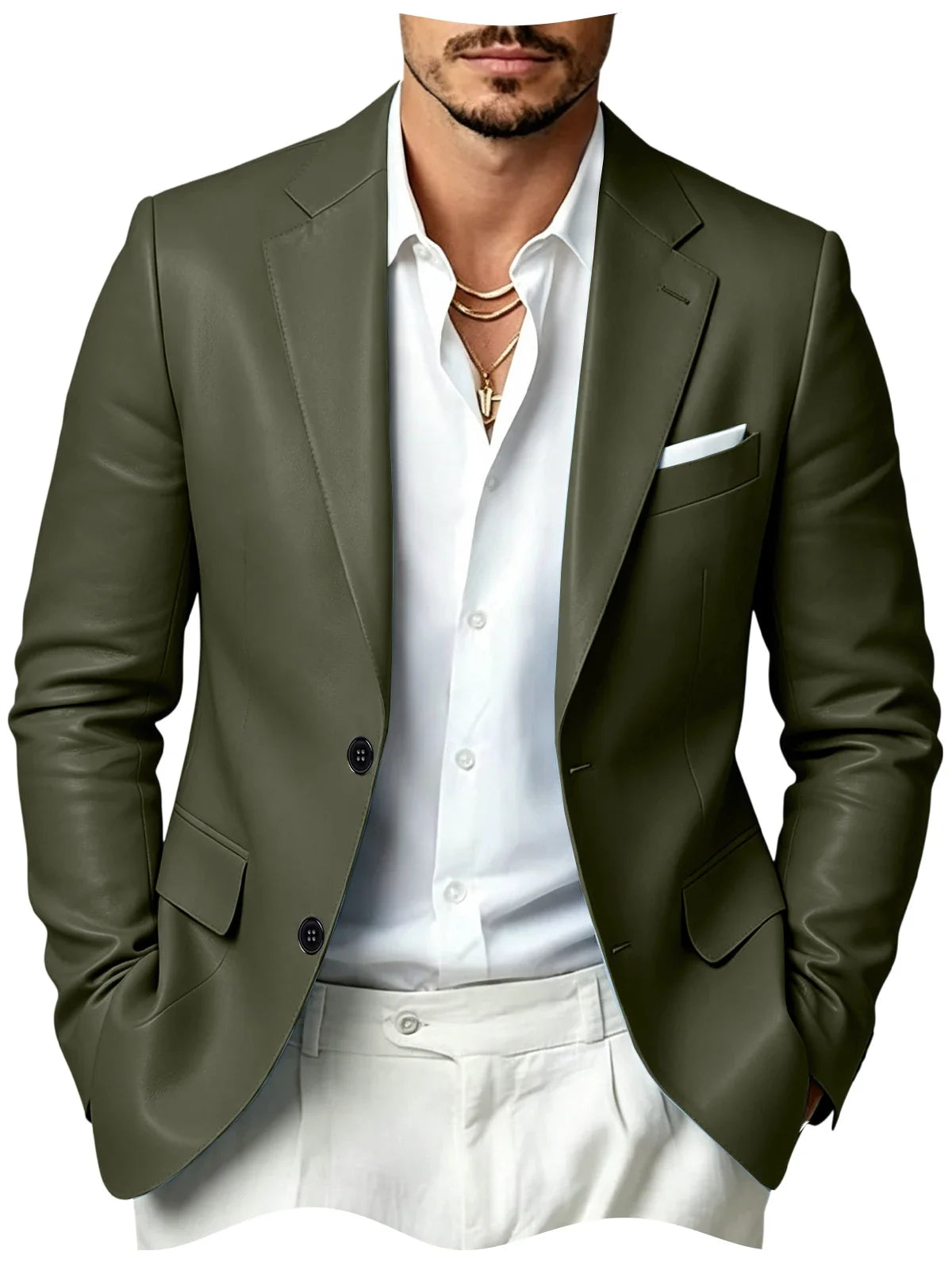 Men's Faux Leather Blazer Slim Fit 2 Button Notched Lapel Suit Jacket Business Formal Leather Sport Coat For Wedding Party