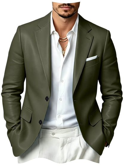 Men's Faux Leather Blazer Slim Fit 2 Button Notched Lapel Suit Jacket Business Formal Leather Sport Coat For Wedding Party