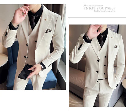(Blazer+ Vest + Trousers) 2023 Latest Design Double Breasted Vest Men's Suit High Quality Business Simple Casual Dress Wedding