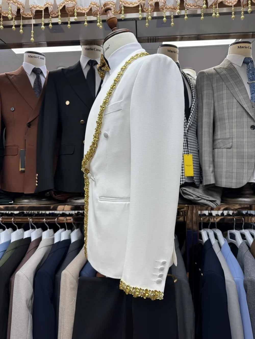 New Golden Crystal Men's Formal Suits 2 Pieces Dancing Wear,Double Breasted Shawl Lapel Suit Set For Men,Slim Fit Tuxedo S-3XL