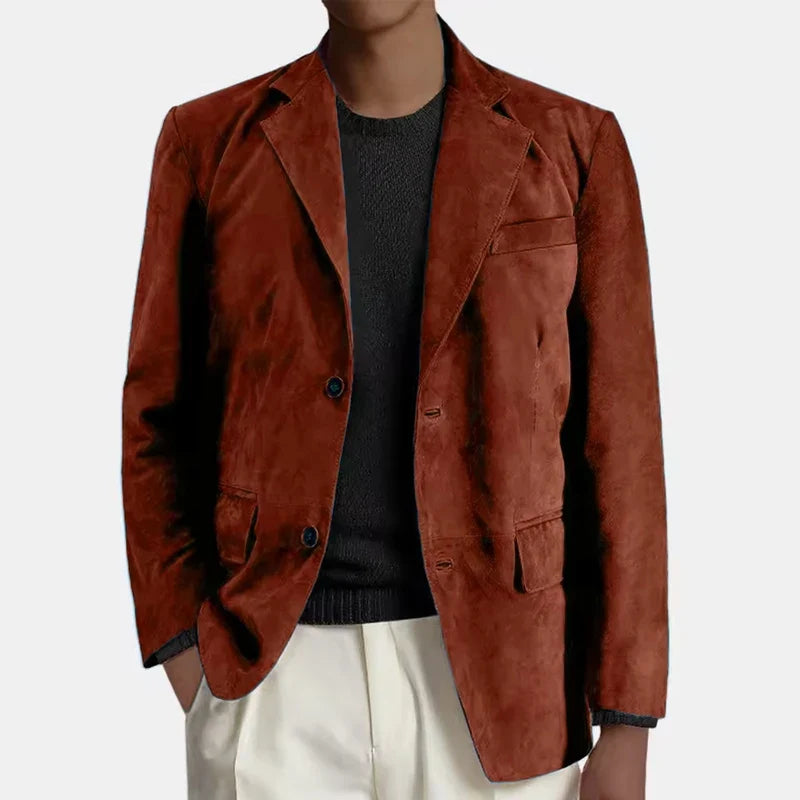 Men's Faux Suede Blazer – Retro Notched Lapel Single-Breasted Jacket for Wedding, Business & Daily Wear