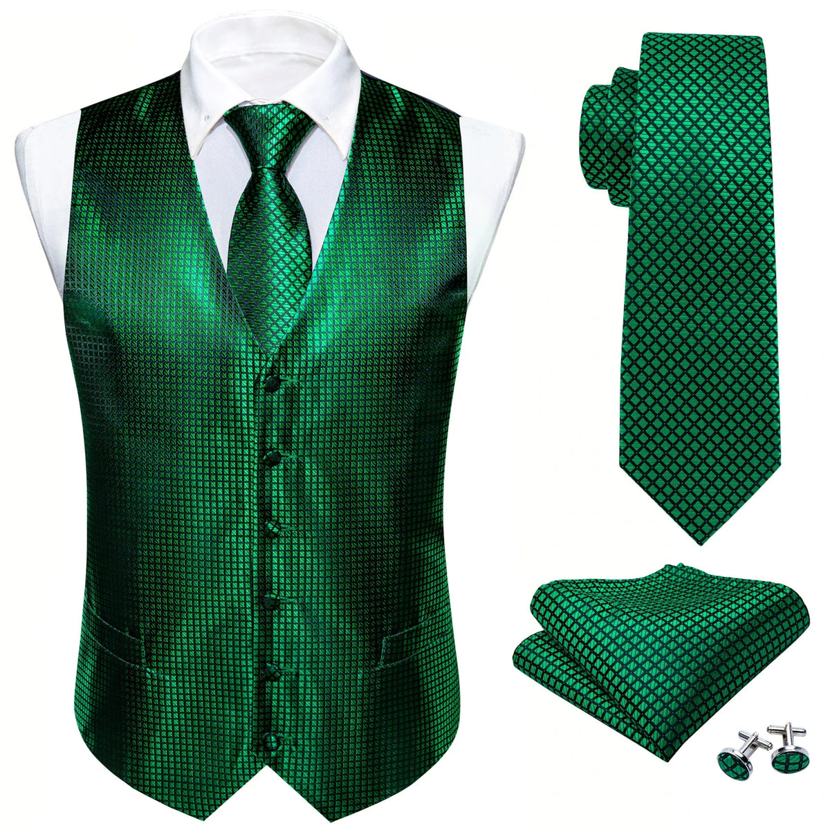 Men's Plaid & Paisley Vest with Pocket Square — Slim Fit Wedding Waistcoat for Men