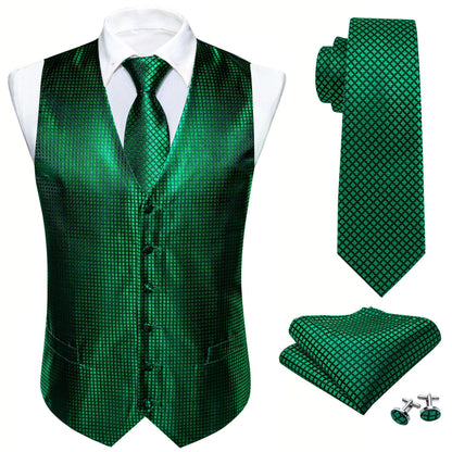 Men's Waistcoat Purple Embroidered Silk Vest with Tie and Pocket Square for Weddings and Formal Events