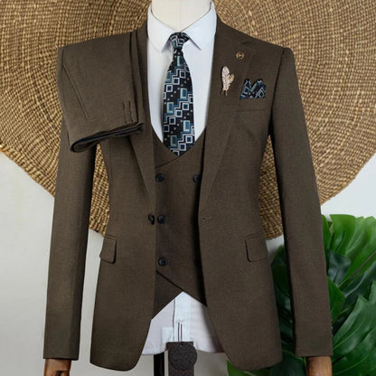 Men Suit Beige 3 Pieces Solid With Lapel For Wedding Groom Banquet Party Prom Business Work Office Daily Jacket Vest With Pants