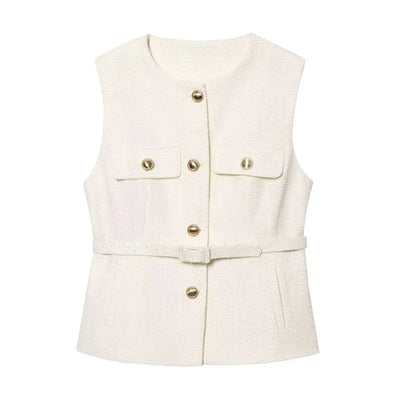 2025 Women's Vest Jackets Cropped Sleeveless Vest Woman Outerwears Belt Summer Casual Coats Black Pink Vest Button Jacket