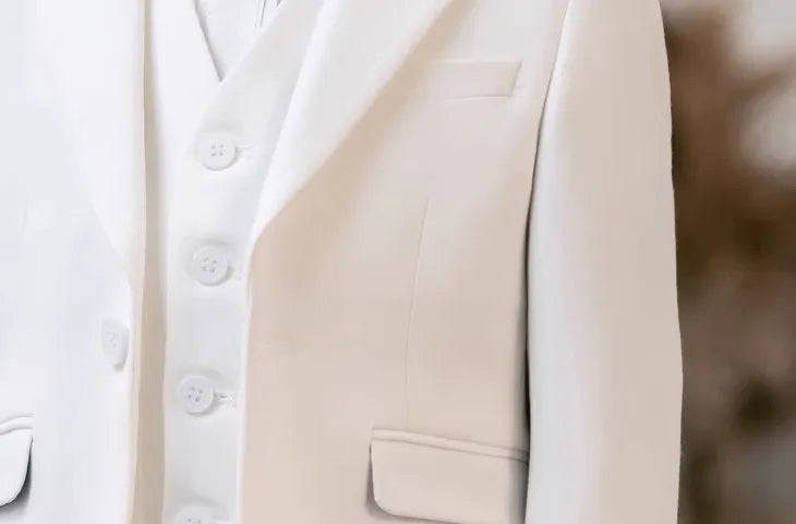 Children White Baptism 3Pieces/Set Jacket Vest Pants Ceremony Photograph Suit Boys Party Dress Kids Piano Performance Costume
