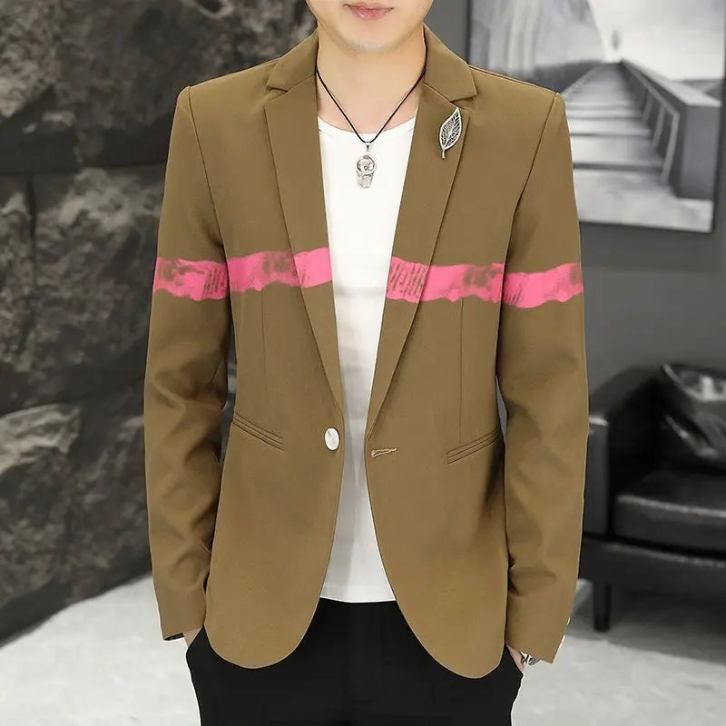 New Trendy Versatile Fashion Solid Color Korean Style Blazer Spring Autumn Casual Men's Slim Fit Handsome Suit Jacket Outerwear