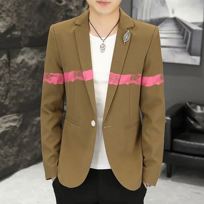 New Trendy Versatile Fashion Solid Color Korean Style Blazer Spring Autumn Casual Men's Slim Fit Handsome Suit Jacket Outerwear