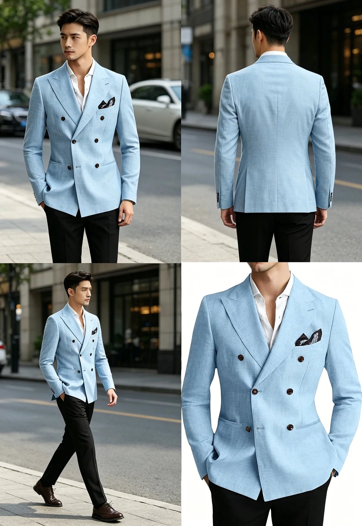 Men’s Linen Blend Suit Blazer Double Breasted Casual Peak Lapel British Style Jacket  Soft Breathable Men Suit For Summer Beach