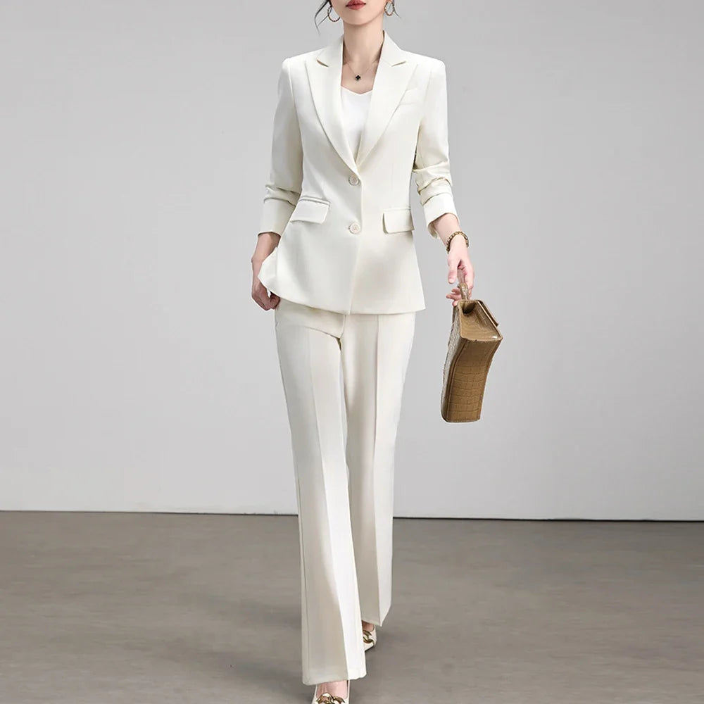 Ladies Office Formal Trousers Suit for Women Autumn Elegant Long Sleeve Blazer and Pants Twe Pieces Matching Sets Outfits
