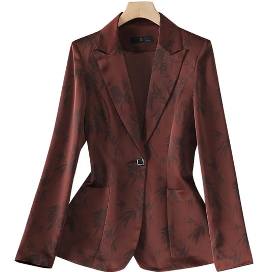 Leaf Print Blazer Pantsuits Set for Women Office Ladies Business Single Buttons Formal Spring Autumn Trousers Suit