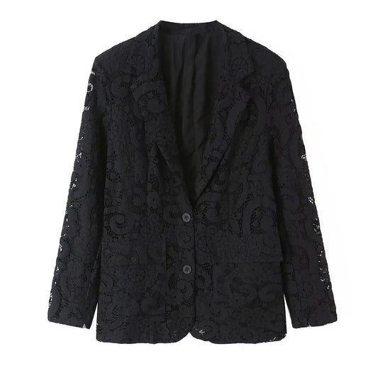 Summer New Women's Fashionable Lace Suit Long Sleeve Versatile Design Polyester Fabric Plain Color Elegant Style
