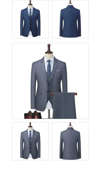 Form-Fitting Business Casual Double-Button Suit Three-Piece Set for Career Interviews Groom Best Man Handsome Formal Outfit
