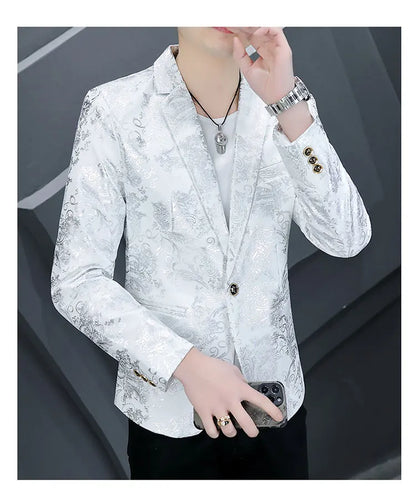 Blazer New Men's Fashion Business Gentleman Gentleman Hot Stamping Print Outdoor Performance Trend Wedding Banquet Casual Blazer