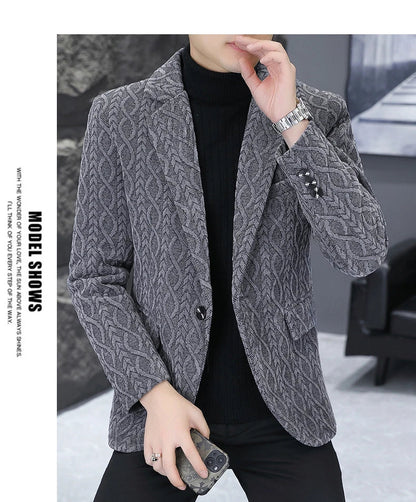 Blazer Autumn/Winter Golden Sable Velvet and Cotton Thickened Thermal Small Suit Fashion Business Men's Slim Blazer