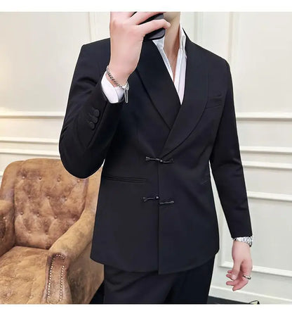 (Jacket+Pants) Vintage Luxury Chinese Style Suit Fashion Men High-end Elegant Business Social Wedding Dress Suit Tuxedo 2Pcs Set