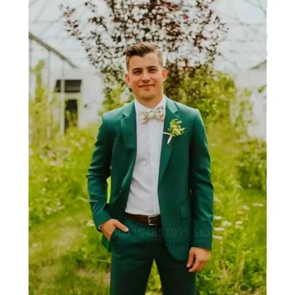 Ensemble de costumes de mariage élégants pour hommes - 2 pièces - Coupe ajustée - Revers cranté - Blazer simple boutonnage - Pantalon - Costumes de cérémonie d'affaires - Smokings pour hommes - Vêtements pour hommes
