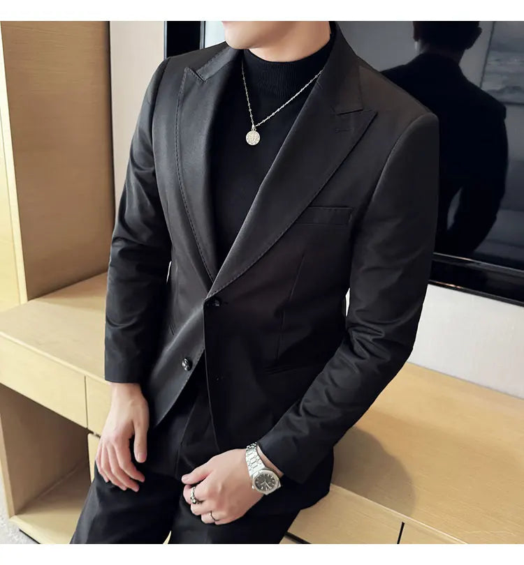 High Quality Solid Color Business Suit Jacket Men Fashion Casual Wedding Groom Suit Jackets Street Wear Social Blazer Masculino