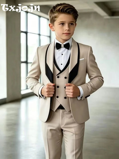 Flower Boys Wedding Tuxedo 3 Pieces Jacket Vest Pants High Quality Kids Slim Fit Suit Set Piano Performance Wear 2-20T