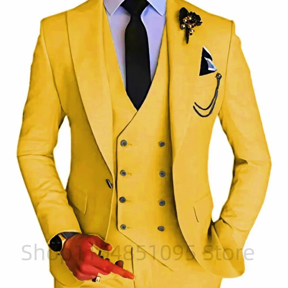 3 Piece Men's Wedding Dress Suits Slim Fit Peak Lapel Blazer+Vest+Pants Groom Tuxedos for Party Formal Suit Elegant Men Clothes
