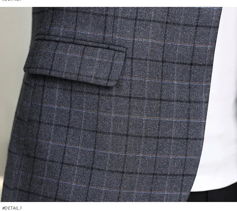 High-quality Men's Stylish and Trendy Business Checkered Single-Piece Western-Style Casual, Fashionable and Form-Fitting Small S