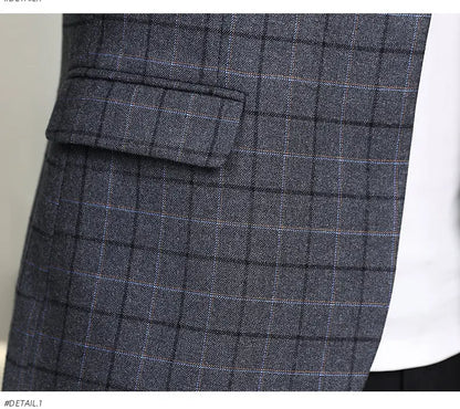 High-quality Men's Stylish and Trendy Business Checkered Single-Piece Western-Style Casual, Fashionable and Form-Fitting Small S