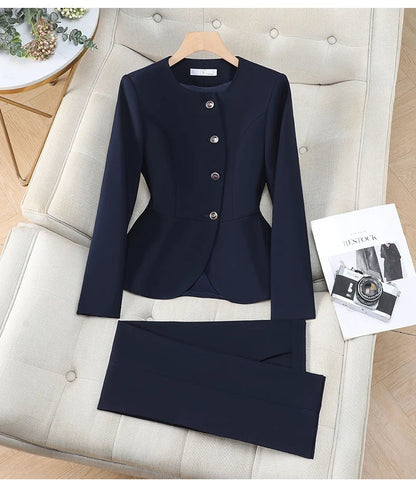 Elegant Ladies Autumn Trousers Suit Women Long Sleeve Blazer and Pants 2 Piece Matching Sets Work Wear Office Formal Outfit