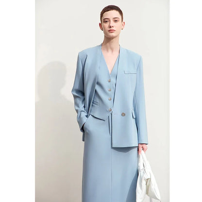 Minimalism Blazers For Women 2026 Autumn New Commuter V-neck Heart-shaped Buckle Shoulder-pad Professional Jackets 12453042