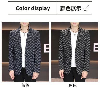 2025 Spring Autumn Letter Printed Suit Jackets Men Korean Fashion Slim Fit Blazer Masculino Casual Business Social Dress Coats