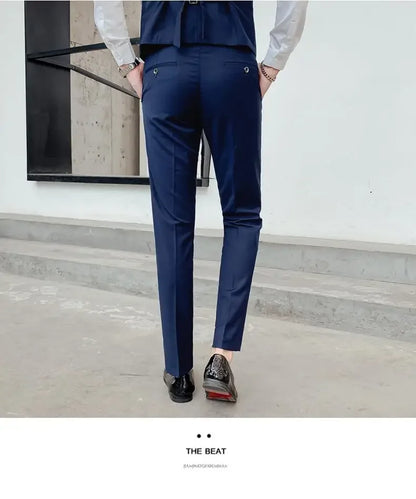 Men's Solid Color 3-Piece Suit – Slim Fit Blazer, Waistcoat & Trousers for Business, Dinner & Formal Occasions