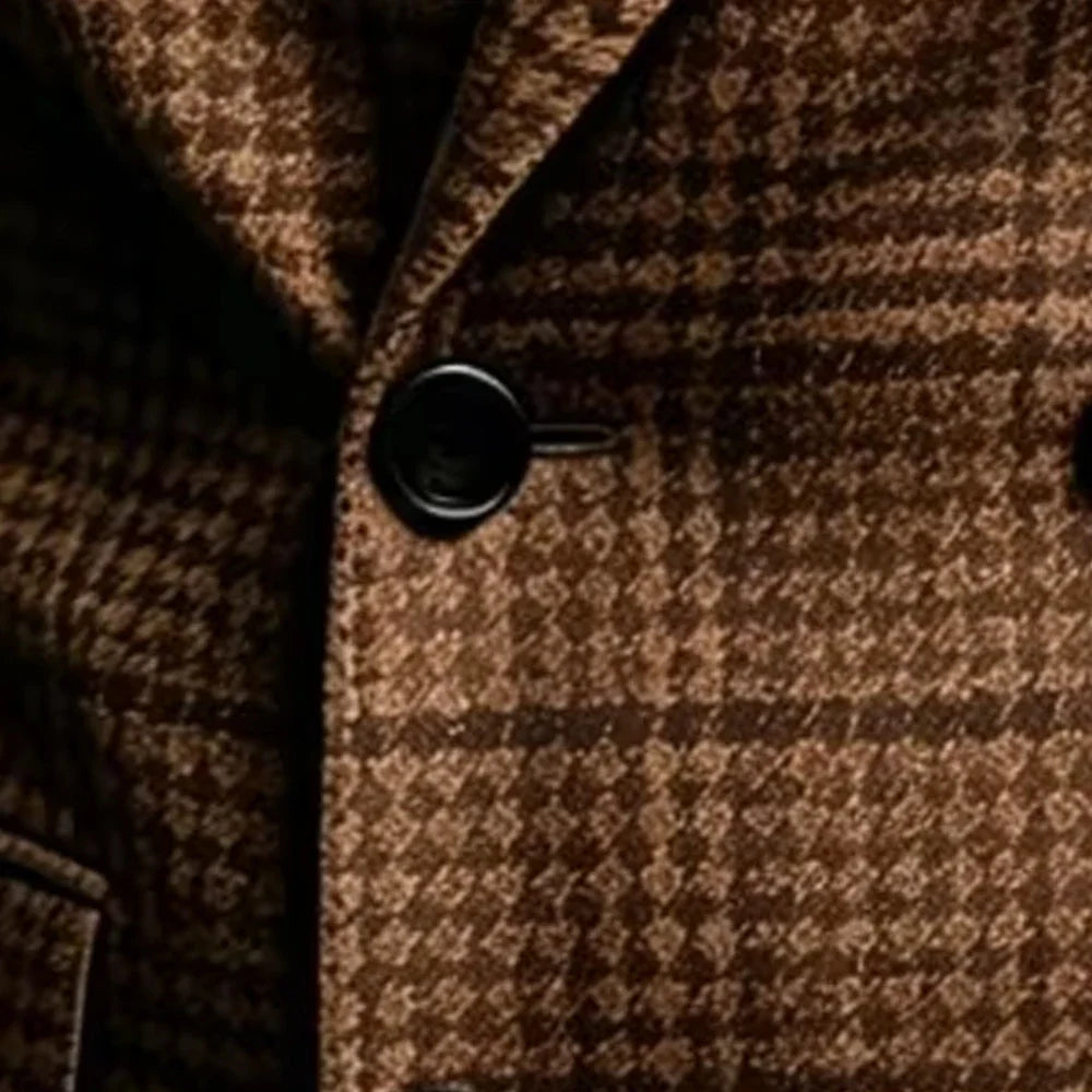Men's Brown Casual Blazer Double Breasted Peak Lapel Slim Fit Business Wedding Jacket Formal Party Banquet Single Outerwear