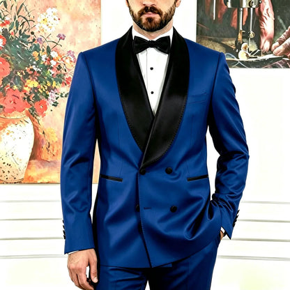 Men Suit Black 2 Pieces Double Breasted With Black Lapel For Wedding Birthday Banquet Party Business Work Office Jacket Pants