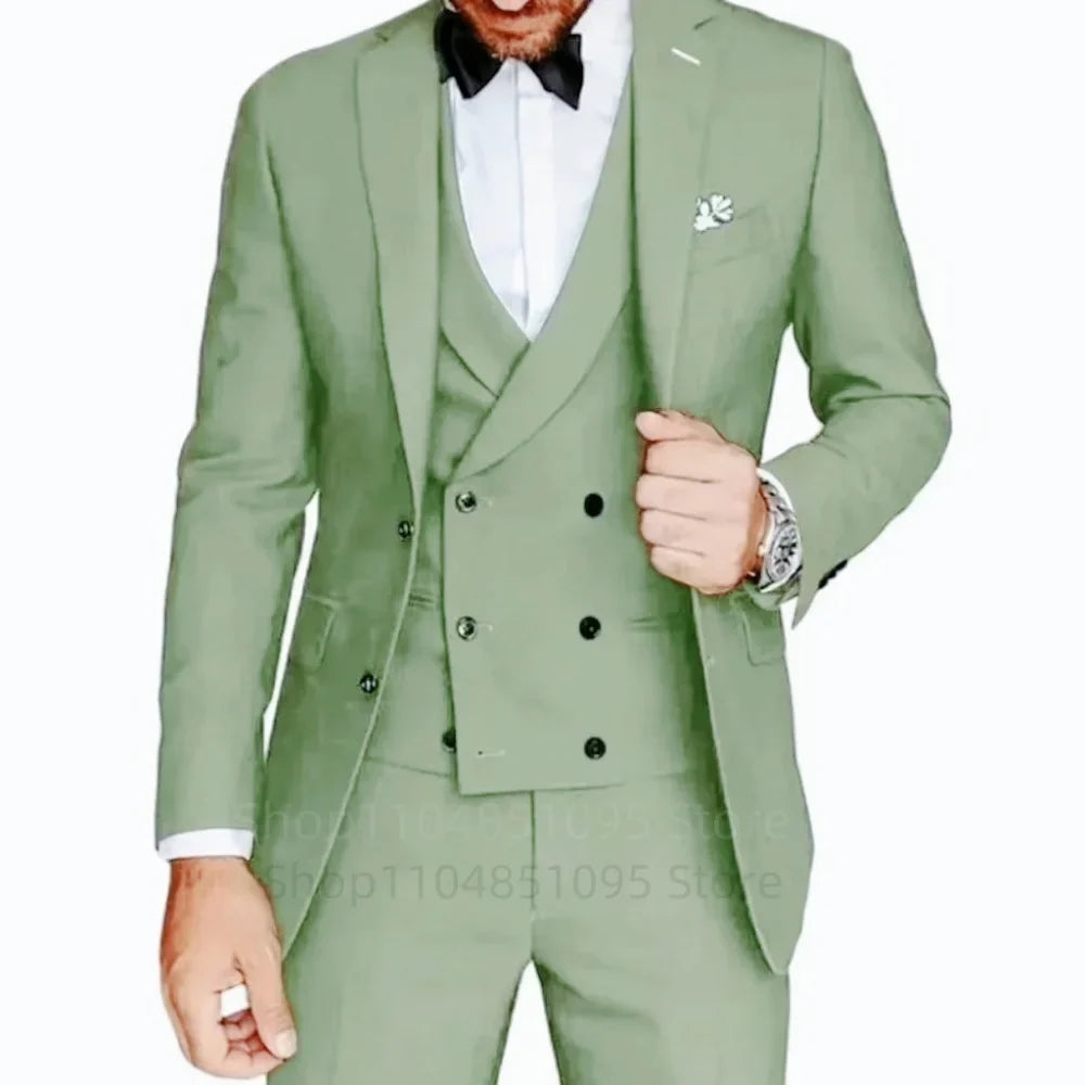 Costume de smoking 3 pièces gris coupe ajustée pour homme avec revers cranté, pour marié, mariage, affaires, ensemble veste, pantalon, gilet