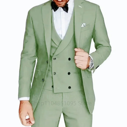 Costume de smoking 3 pièces gris coupe ajustée pour homme avec revers cranté, pour marié, mariage, affaires, ensemble veste, pantalon, gilet