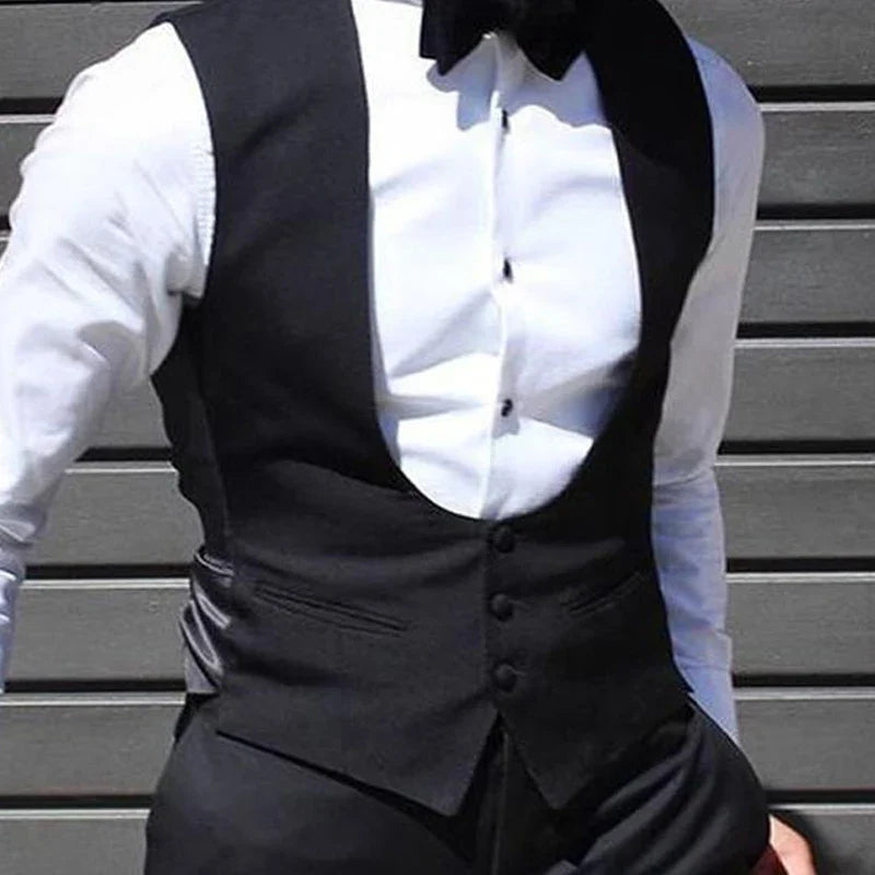 Men's Slim Fit Suit Vest for Wedding & Formal Occasions – Black Single Breasted Waistcoat