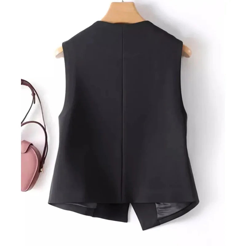 Women's Blazer Vest Spring Autumn Coats Irregular Tank Top V-neck Sleeveless Suit Vest Jacket Female Waistcoat Outerwear
