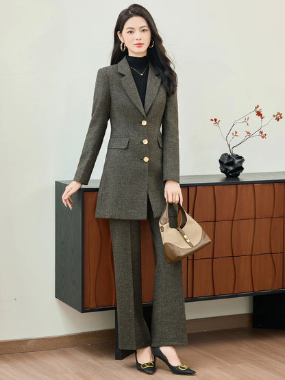 High End Windbreaker Coat Professional Suit Female Autumn Winter Formal Ladies Lengthen Business Suits Women Work Office Uniform