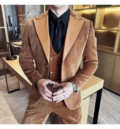 Men's Slim Fit 3-Piece Suit – Smart Casual & Wedding Formal Set