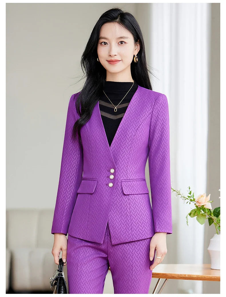 Purple Suit for Women, Professional Business Formal Suit, Jacket and Pants, New Fashion Office Work Clothes for Ladies