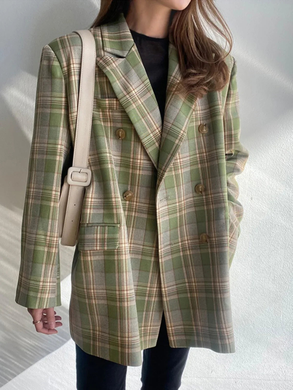 Spring Autumn 2024 British Style Women's Long Sleeve Loose Casual Plaid Jacket Elegant Outerwear Top Trendy Commute Wind