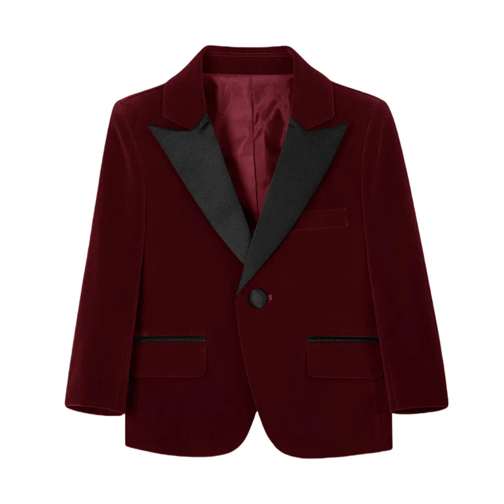 New Autumn Boys Handsome Velvet Jacket For School Performance High Quality Peak Lapel Kids Blazer Banquet Party Wear 2-20T